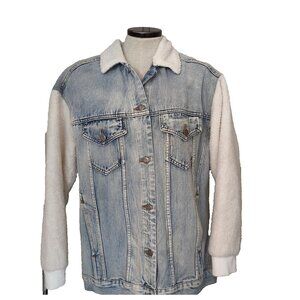 Tradition Denim Jean Jacket Sherpa Sleeves and Collar Size XL Boho Trendy-lp